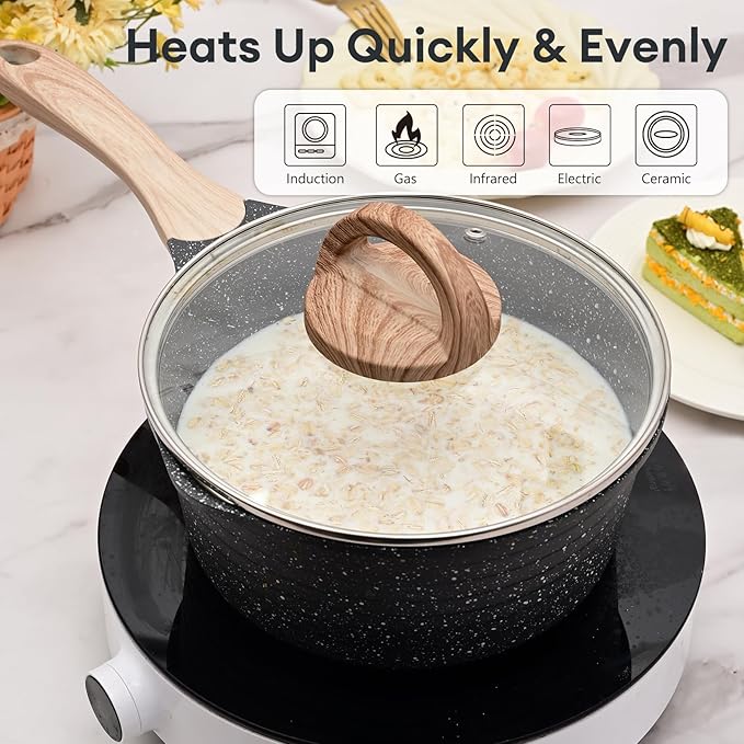 JEETEE 2.5 Quart Sauce Pan with Lid, Non Stick Small Pot with Coating, Masterclass Cookware Sauce Pot for Cooking, PFOA/PFOS Free