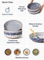 LE TAUCI Pasta Bowl 32 oz, Salad Bowl Serving Plate Bowls, Housewarming Wedding Present, Japanese-Style Ceramic Bowls for Pasta, Fruits, Salad, Noodle, Dinner - 8.2 Inch, Set of 4, Vintage Blue