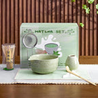 7Pcs Matcha Whisk Set - Matcha Bowl with Spout, Bamboo Whisk (Chasen), Holder, Stainless Sifter, Tea Scoop, Tea Towel, Scoop Rest. Full Japanese Ceremony Matcha Kit, Perfect Gift for Tea Fans (Green)