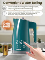 Temperature Control Electric Kettle, 5 Temp Presets, 2H Keep Warm,1.25L 1200W Fast Boil with LED Display, Cool-Touch Design with Auto Shut-Off, Cordless Design, Ideal for Tea and Coffee(Green）