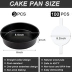 8-Inch Cake Pan Set of 3, Non-stick Baking Layer Cake Pans with 100 Pieces Parchment Paper, Dishwasher Safe Baking Pans (Round)