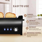 Long Slot Toaster 2 Slice,Cancel Reheat Defrost Functions,Removable Crumb Tray,6 Browning Settings,Extra Wide Long Slots,Stainless Steel,Black