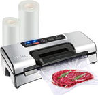 Precision Vacuum Machine,Pro Food Sealer with Built-in Cutter and Bag Storage(Up to 20 Feet Length), Both Auto&Manual Options,2 Modes,Includes 2 Bag Rolls 11”x16’ and 8”x16’,Compact Design
