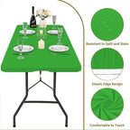 10 Pack Fitted Tablecloth for 6 Foot Rectangle Tables, Green Elastic Outdoor Picnic Table Cover, Washable Stretch Folding Table Cloths 6 ft for Camping Party Patio Kitchen Banquet, 30" W x 72" L