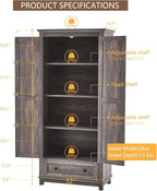 Farmhouse Kitchen Pantry Cabinet, 72" Tall Storage Cabinet with Adjustable Shelves & Barn Doors, Freestanding Kitchen Cupboard for Dining Room, Living Room, Gray