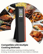 Wireless Bluetooth Smart Meat Thermometer: ±0.5°F Accuracy, 1 Probe with 6 Sensors - WiFi Digital Thermometer with LED Base, NIST Certified Accuracy, Long-Range for BBQ, Grill, Smoker, Oven