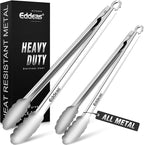 Grill Tongs, Heat Resistant 600 Degrees 17 & 12 Inch Extra Long BBQ Tongs, All Metal Kitchen tongs, Stainless Steel Locking tong for Cooking, Grilling, Barbecue/BBQ, Buffet, Set of 2