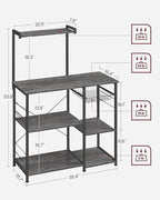 VASAGLE Baker's Rack, Microwave Stand, Kitchen Storage Rack with Wire Basket, 6 Hooks, and Shelves, for Spices, Pots, and Pans, Charcoal Gray and Ink Black UKKS035B04