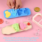 Sakolla 2 Pack Silicone Popsicle Molds with Sticks & Lid, 4-Cavity Mini Popsicle Molds for Kids - Cars, Ships, Train, Rocket and Dino Shapes (Green & Blue)