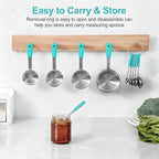 Measuring Cups and Spoons Set, Stainless Steel 10 Piece for Cooking and Baking (5 Cups + 5 Spoons, Aqua Sky Handle)