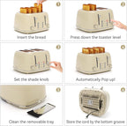 Toaster 4 Slice, Retro Stainless with 6 Bread Shade Settings,1.5''Wide Slots Toaster with Cancel/Defrost/Reheat Functions,Dual Independent Control Panel, Removal Crumb Tray (Cream)