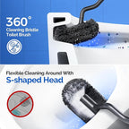 HAMITOR Toilet Brush and Holder Set: 304 Stainless Steel Heavy Duty Bowl Cleaner Brush - Deep Cleaning Under Rim Curved Bristle - Space Saving Wall-Mounted for Home RV Bathroom Accessories Silver