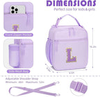 Initial Insulated Lunch Bag for Girls Kids, Back to School Gift, Reusable Leak-proof Lunch Box with Adjustable Strap for School Daycare Travel Picnic (Purple,L)