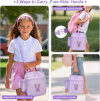 Initial Insulated Lunch Bag for Girls Kids, Back to School Gift, Reusable Leak-proof Lunch Box with Adjustable Strap for School Daycare Travel Picnic (Purple,V)