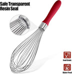 18/8 Stainless Steel Balloon Whisk, Doosu Kitchen Whisk for Cooking Handheld Egg Beater with Rust-Proof Sturdy Wires & Non-Slip Silicone Handle for Beating, Stirring, Blending (12 Wires, Red)