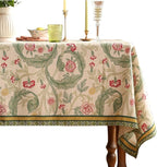patdrea Designer French Vintage Rectangle Tablecloth,Green Linen Leaves Pattern Table Cloth,Decoration Floral Table Cover for Kitchen Dining Christmas,Thanksgiving,Party,63"x87"-Cecilia a
