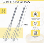Baderke 10 Pcs 6 Inch Mini Whisk Bulk Small Whisks for Cooking 304 Stainless Steel Tiny Whisk for Baking, Whipping, Beating Eggs, Mixing Sauces, Blending Ingredients