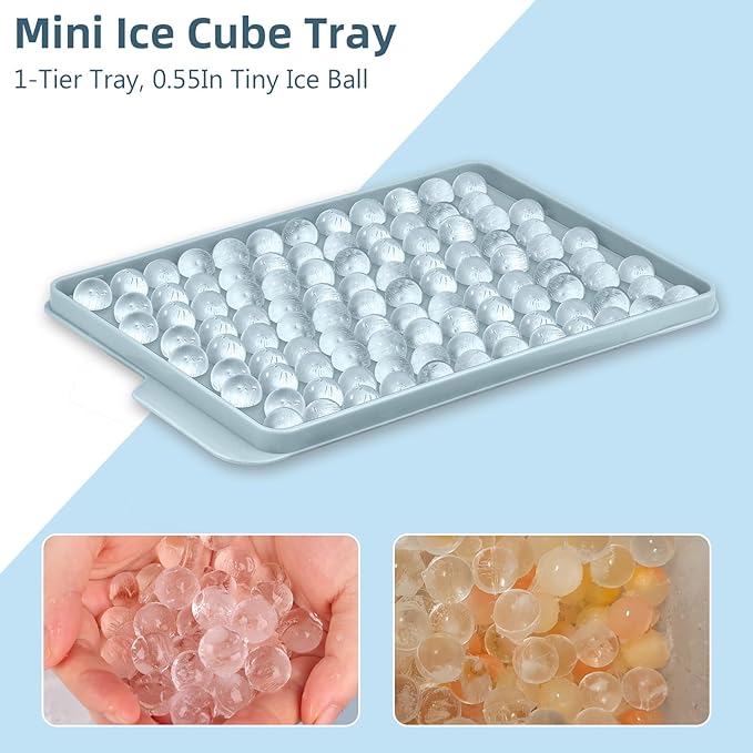 WIBIMEN Mini Ice Cube Trays, Small Tiny Round Pebble Crushed Nugget Ice Trays for Freezer with Lid - Chilling Drinks Coffee Juice(1 Pack/0.55In - Blue)
