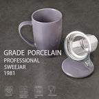 Sweejar Porcelain Tea Infuser Mug with Lid, 16 oz Teacup with Strainers for Loose Leaf Tea, Microwave and Dishwasher Safe Coffee Mug(Gradient Purple)