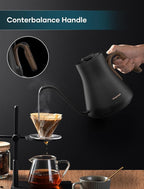 Electric Kettles, INTASTING Gooseneck Electric Kettle, ±1℉ Temperature Control, Stainless Steel Inner, Quick Heating, for Pour Over Coffee, Brew Tea, Boil Hot Water, 0.9L (Glossy Black)