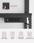 VASAGLE Hutch Bakers Rack with Power Outlet, 14 Hooks Microwave Stand, Adjustable Coffee Bar with Metal Wire Panel, Kitchen Storage Shelf, 15.7 x 31.5 x 66.9 Inches, Charcoal Gray and Ink Black