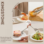 KINGSTONE 5 Piece Serving Utensils Set, 18/10 Stainless Steel Serving Utensils Large, Serving Spoon, Slotted Spoon, Fork, Tong, Cake Server for Buffet, Parties, Kitchen,Entertaining, Wedding