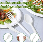 350pcs Compostable Cutlery Set Eco-friendly Heavy Duty Compostable Utensils Disposable silverwar No Plastic Biodegradable Utensils for party BBQ, Picnic Events,Daily Use