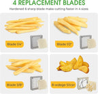 4in1 Commercial French Fry Cutter & Lemon Slicer & Vegetable Chopper - Stainless Steel with Extended Handle - 4 Blades for Home, Bar, Restaurant - Dice, Slice & Chop 1/2", 3/8", 1/4", 8 Wedge