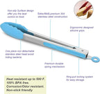 4 Pack Blue Kitchen Tongs, Premium Silicone BPA Free Non-Stick Stainless Steel BBQ Cooking Grilling Locking Food Tongs, 9-Inch & 12-Inch