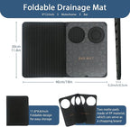 Foldable Bar Mat 18x12 inch - 3-in-1 Silicone Drying Mat with Removable Cutting Board & Rim Tray | Countertop Protector for Home, Outdoor, Travel | Professional Cocktail Accessories (Black)