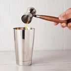 True Double Jigger with Acacia Handle, Bar Supplies, Drink Tools, Craft the Perfect Cocktails, 1oz & 1.25oz Capacities, Stainless Steel