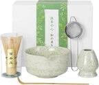 Matcha Whisk Sets, 5 Pcs Handmade Ceremony Matcha Kit, Ceramic Matcha Bowl with Spout, Whisk Set for Making Matcha, Gift for Lover, Family, Friends, Tea Enthusiasts