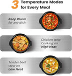 KOOC Small Slow Cooker, 2 Quart, Free Liners Included for Easy Clean-up, Upgraded Ceramic Crock, Adjustable Temp, Nutrient Loss Reduction, Stainless Steel, Silver, Round