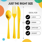 Party Solids Yellow Plastic Silverware Heavy Duty 150 Pieces Yellow Plastic Cutlery Sets, Utensil Sets, 50 Of Each Forks, Knives & Spoons Disposable Cutlery Set, Flatware Set For Party Supplies