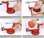 Apple Peeler Set, Stainless Steel Apple Peeler Slicer Corer, 3 in 1 Peel the Fruit, Slice it and Small Pieces with Suction Cup Base (Red)