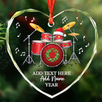 Personalized Drum Set Christmas Glass Ornaments 2025, Drum Xmas Ornament with Custom Text Name & Year, Drummer Christmas Tree Ornament for Men Women, Decoration Gift for Drummer Band Music