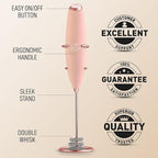 Zulay Kitchen Tornado Whisk Milk Frother with 4 AA Duracell Batteries - Triple Whisk for More Power - Handheld Coffee Frother with Stand - Drink Mixer for Lattes, Matcha & Protein Shakes