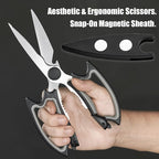 Magnetic Kitchen Scissors All Purpose 2 Pack - Halloween Bat Kitchen Shears - Heavy Duty Stainless Steel Cooking Shears for Cutting Meat, Food, Poultry - Featuring a Magnetic Protective Sheath