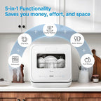 Midea MDC17P4CWW Portable Countertop Mini 5L Built-in Water Tank, Baby Care, No Hookup Needed, 360° Dual Spray,High-Temp wash, Dishwasher for Apartments& RVs, White, Whole