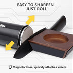 Longer Rolling Knife Sharpener with Leather Strop, Upgraded Rolling Knife Sharpening with 4 Degree Angle and 4PCS Replaceable Honing Discs, Easy to Sharpen Ktichen Knives, Black