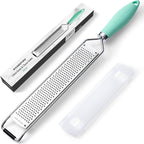 Rainspire Zester Grater with Handle, Lemon Zester Cheese Grater for Kitchen Stainless Steel, Parmesan Cheese Garlic Nutmeg Chocolate Fruits Vegetables Ginger Grater, Fine, Mint Green