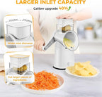 7 IN 1 Upgraded Rotary Cheese Grater with Handle – Vegetable Shredder with Built-in Storage Blade Slot, 5 Versatile Blades, Strong Suction Base Round Mandoline Slicer, Food Chopper for Kitchen