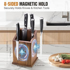 Magnetic Knife Holder without Knives, Acacia Wood Kitchen Utensil Holder with Strong Magnet, Universal Knife Block for Knives, Scissors & Utensils