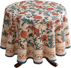 patdrea Designer Linen Round Table Cloth,Durable Breathable Floral Dacorative Tablecloth,Decor Tables Covers for Kitchen Dining Tea Party,Holiday,Christmas,Thanksgiving,Diameter 67"-Puno