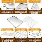 P&P CHEF 16 + 12.5 Inch Stainless Steel Baking Sheet with Rack Set (2 Pans+ 2 Racks), Cookie Sheets Baking Trays and Cooling Wire Racks, Oven & Dishwasher Safe, Pans with Flat Racks