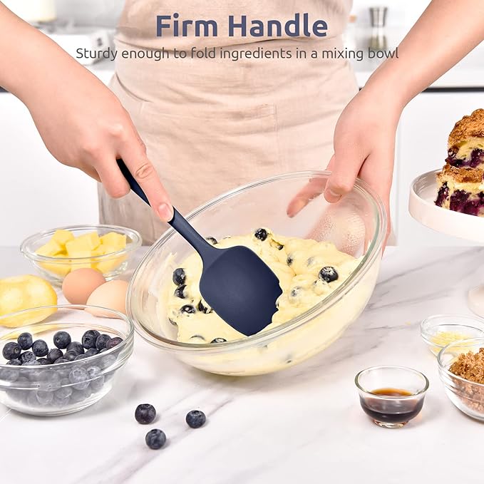 Heat Resistant Silicone Spoon Spatula: U-Taste 600ºF High Heat Flexible 11.38in Silicon Mixing Stirring Cooking Scraping Baking Bowl Scraper Seamless Spreader for Nonstick Cookware (Midnight Blue)