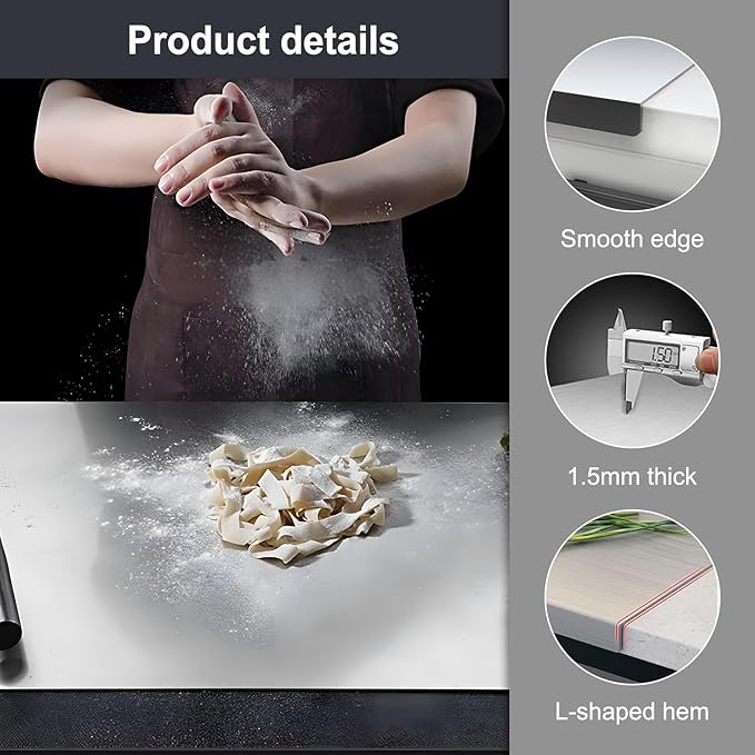 304 Stainless Steel Cutting Board – Stainless Steel Kitchen Chopping Boards Non-Slip, Dishwasher Safe – Ideal for Meat, Vegetables, Fruits, Bread & Baking – Commercial & Home Use (27.5 * 15.7in)