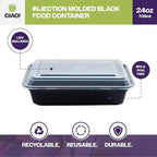 CIAO! Heavy Weight 24oz Injection Molded Microwavable Black Rectangular Food Container With Lid (150/case)
