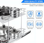 FULGENTE Chrome Finish 2 Tier (17" W X 18" D) Pull Out Drawer Cabinet Organizer Heavy Duty Slide Out Pantry Shelves Sliding Basket Storage For Home Kitchen Bathroom Under Sink Organization