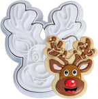 Flycalf Christmas Cookie Cutters Reindeer Shapes with Plunger Stamps Holiday PLA Baking Accessories Cutter Molds Gifts Decorative Party 3.5" Kitchen Cake Supplies